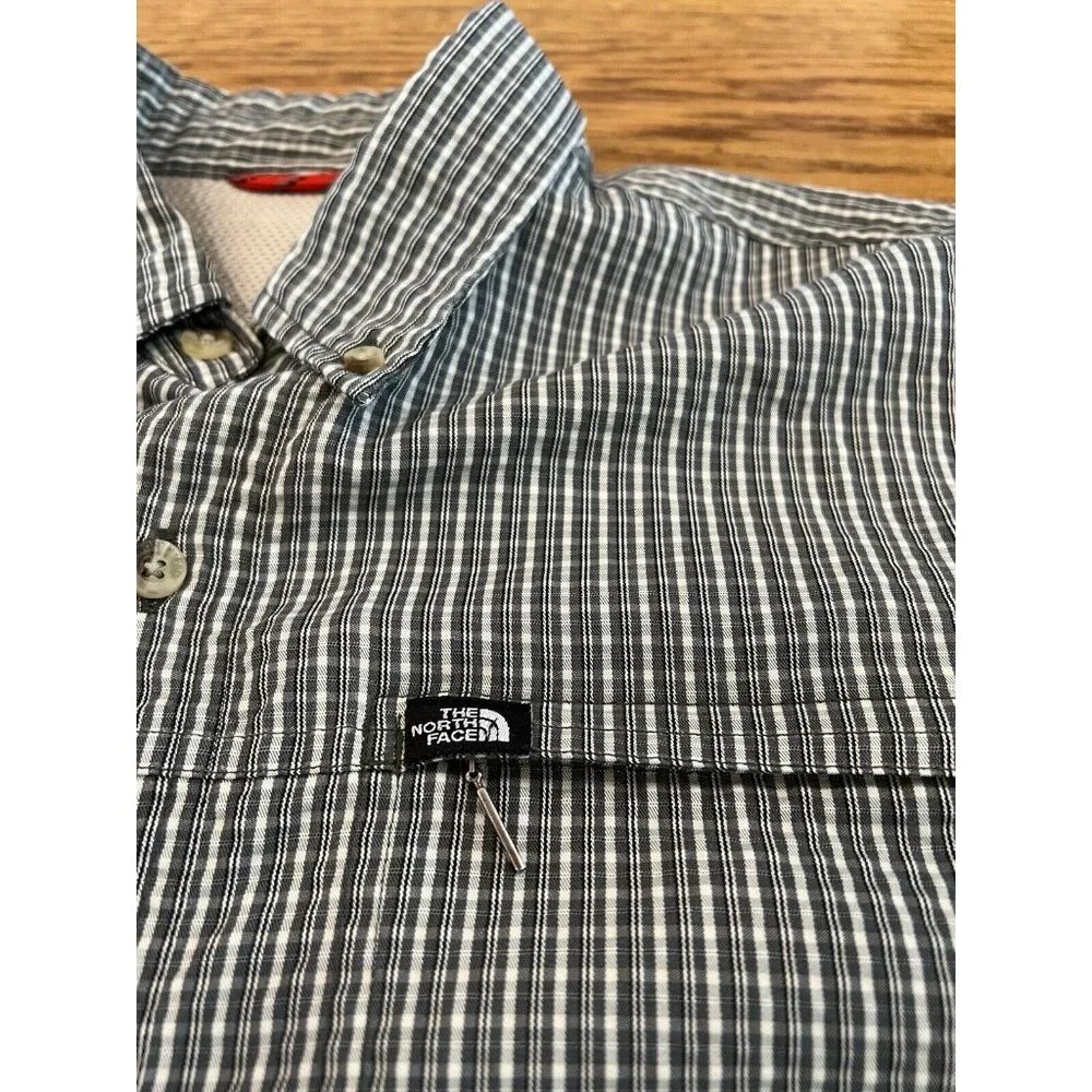 The North Face Hiking Shirt Mens XXLarge Gray Check‎ Plaid Button Up Long Sleeve